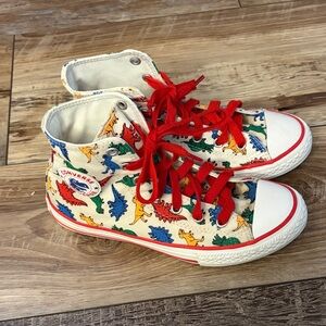 Converse Kids Dinosaur Print High-Tops - Red and White